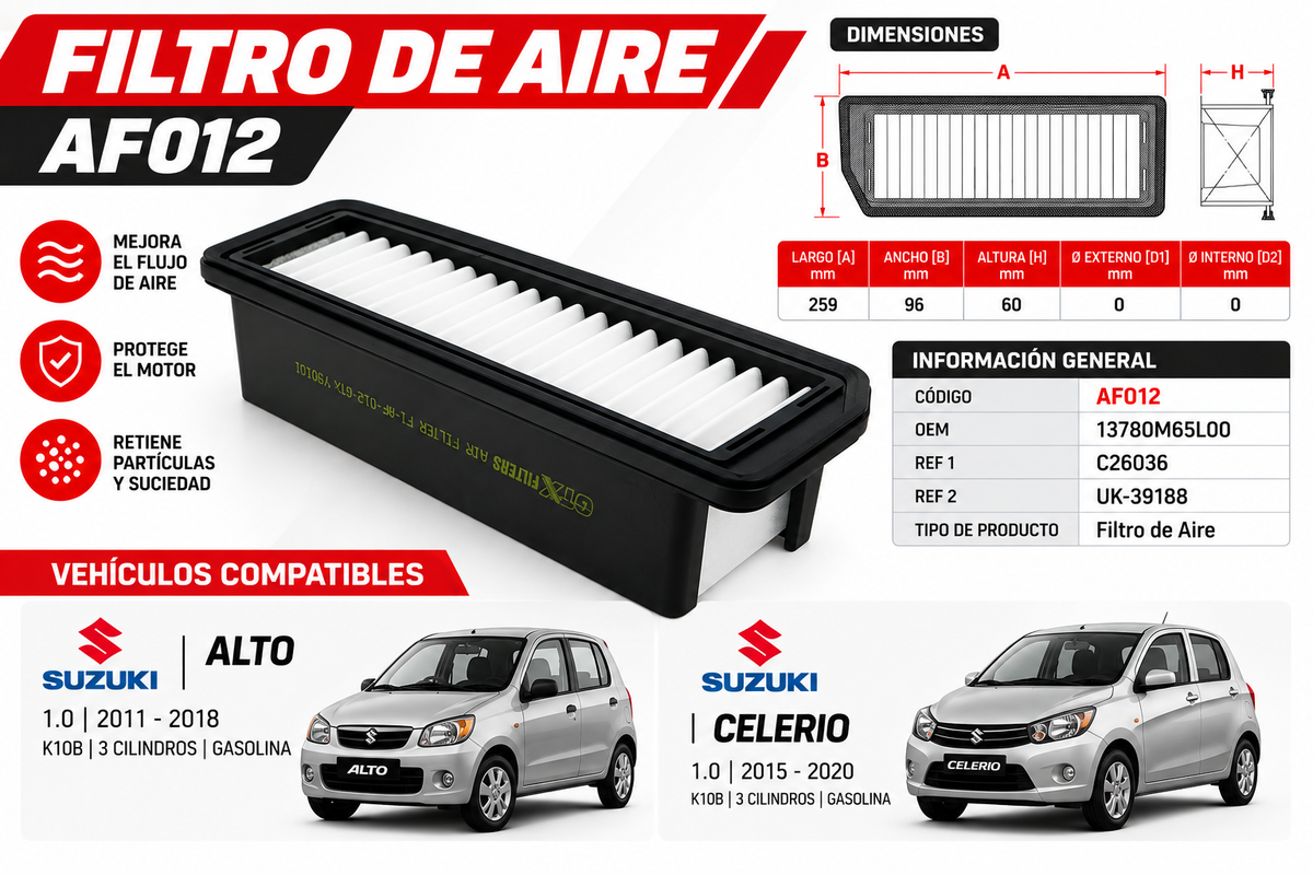 Filtro de Aire Suzuki Alto 2011-2015 1.0 C26036 AF012
