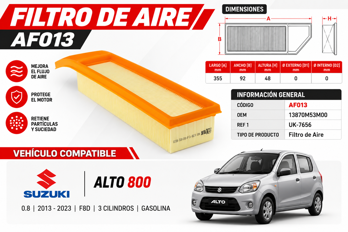 Filtro de Aire Suzuki Alto 2013-2022 0.8 UK-7656 AF013