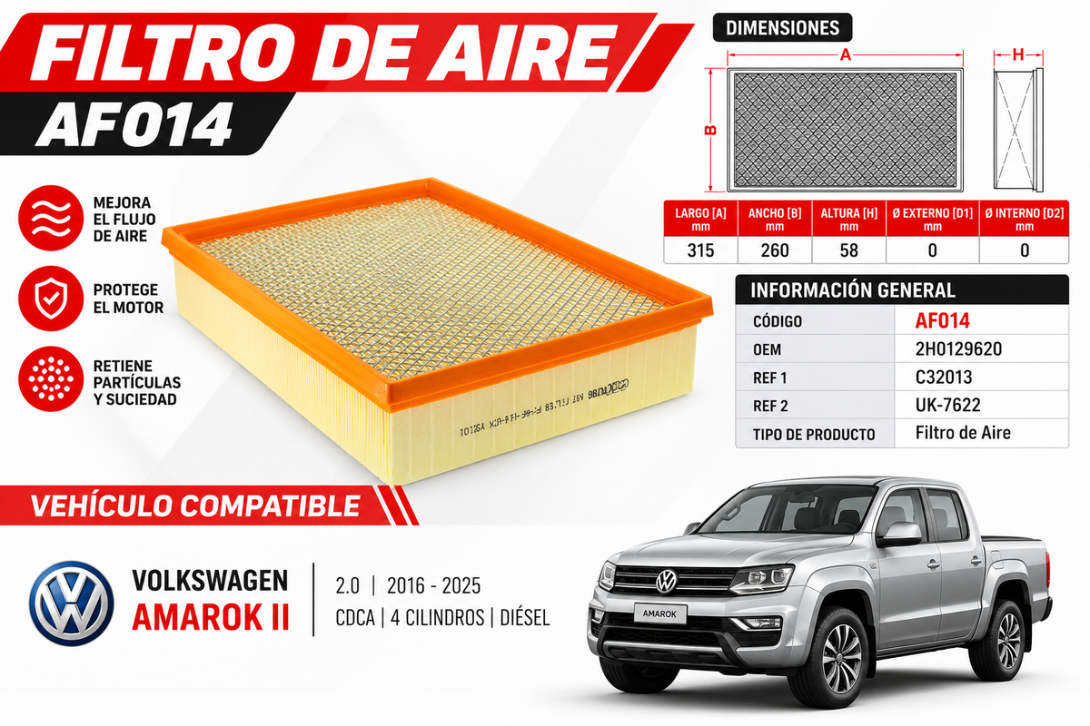 Filtro de Aire Amarok FL 2016-2023 2.0 C32013 AF014