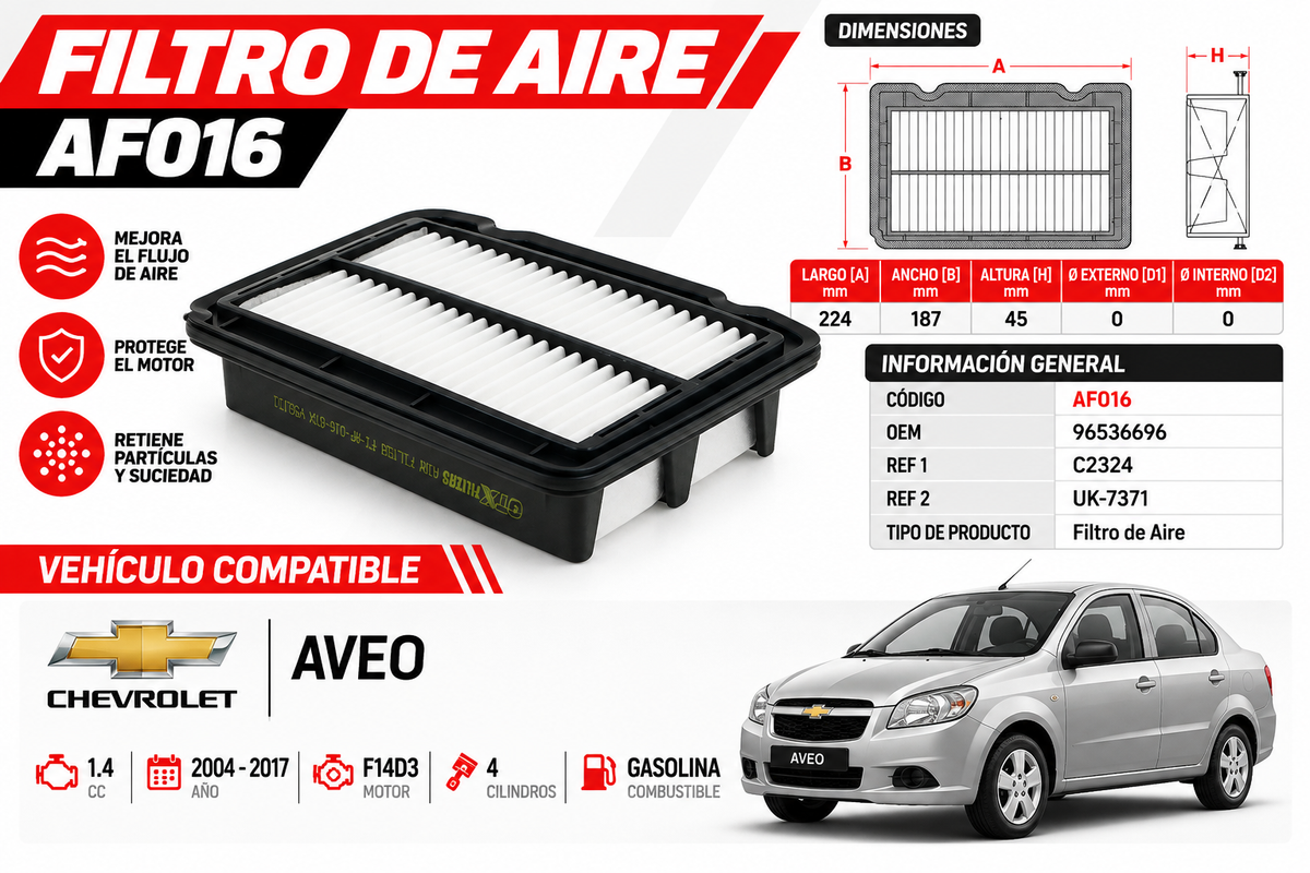 Filtro de Aire Aveo 2003-2017 1.4 C2324 AF016