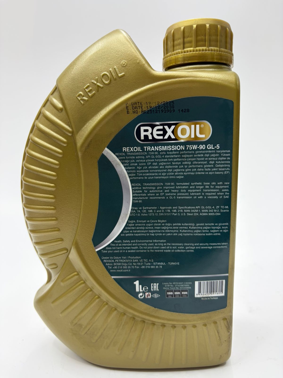 Rexoil Transmission EP 75W-90 GL-5 Sintético – Aceite para Caja de Cambios y Diferencial 1 Litro